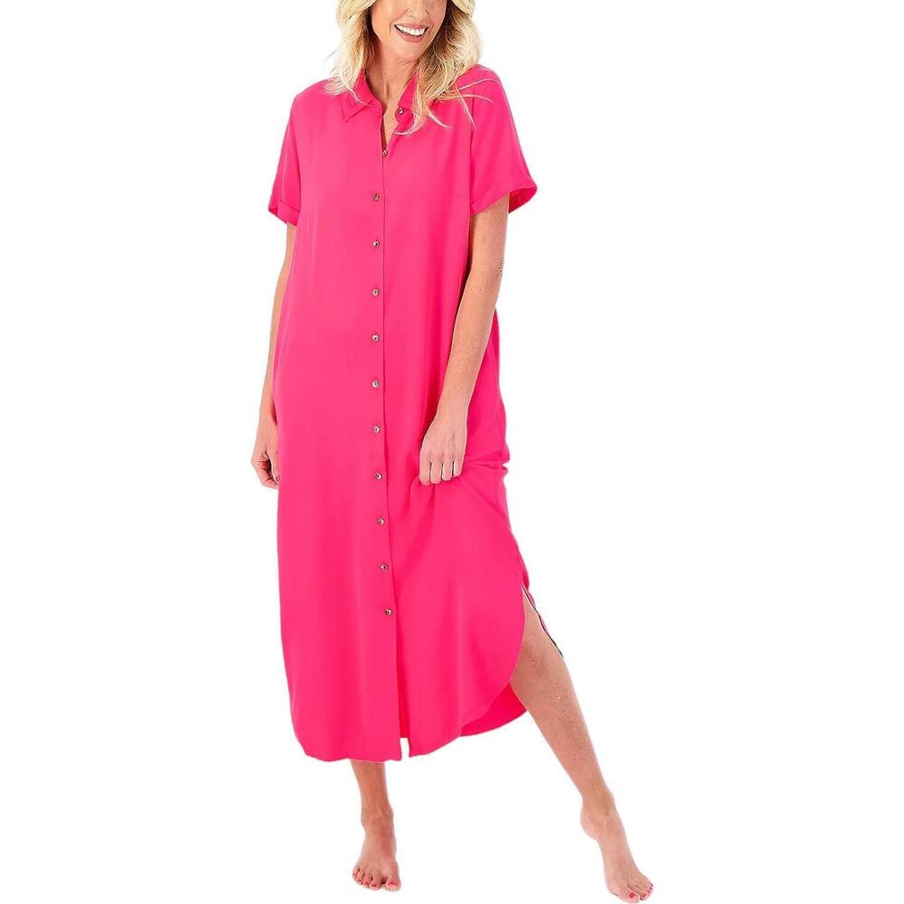 AmberNoon II by Dr. Erum Ilyas UPF 30 Shirt Dress Cover-Up Pink - Regular